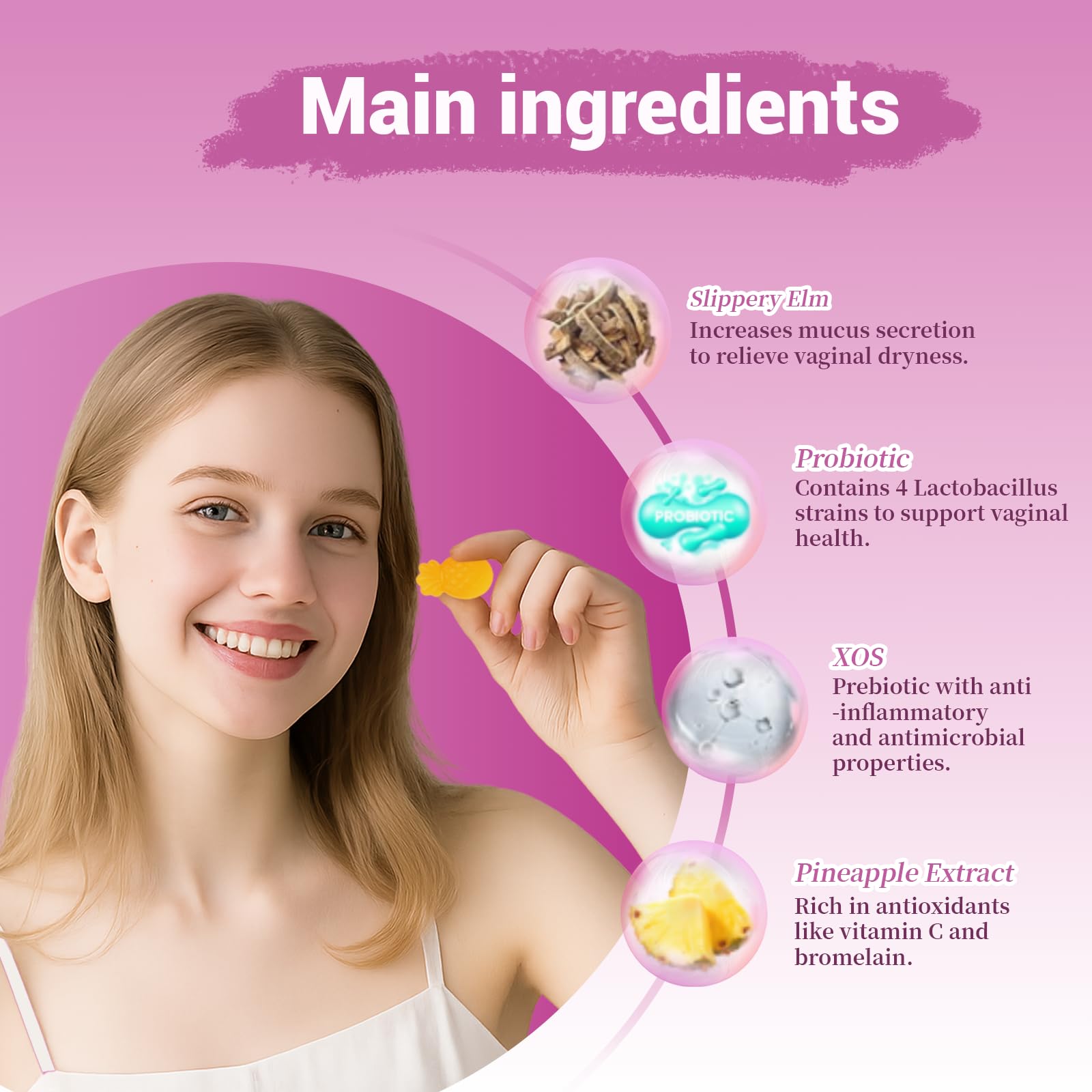 Lunivox Her Juicy Feminine Probiotics Gummies for Women, with Prebiotics & Slippery Elm - Promotes pH Balance, Gut Health & Immune Support - Pineapple Flavor, 60 Count Lunivox buy supplements Au