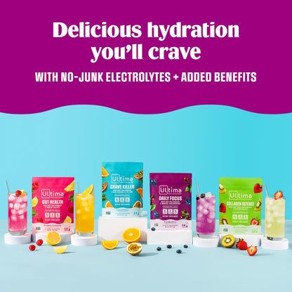 Ultima Replenisher Gut Health Supplement, Raspberry Lemonade, 14 Stickpacks | Daily Zero Sugar Electrolyte Powder Hydration Packets with 6 Key Electrolytes, Prebiotics & Probiotics for Gut Health Support