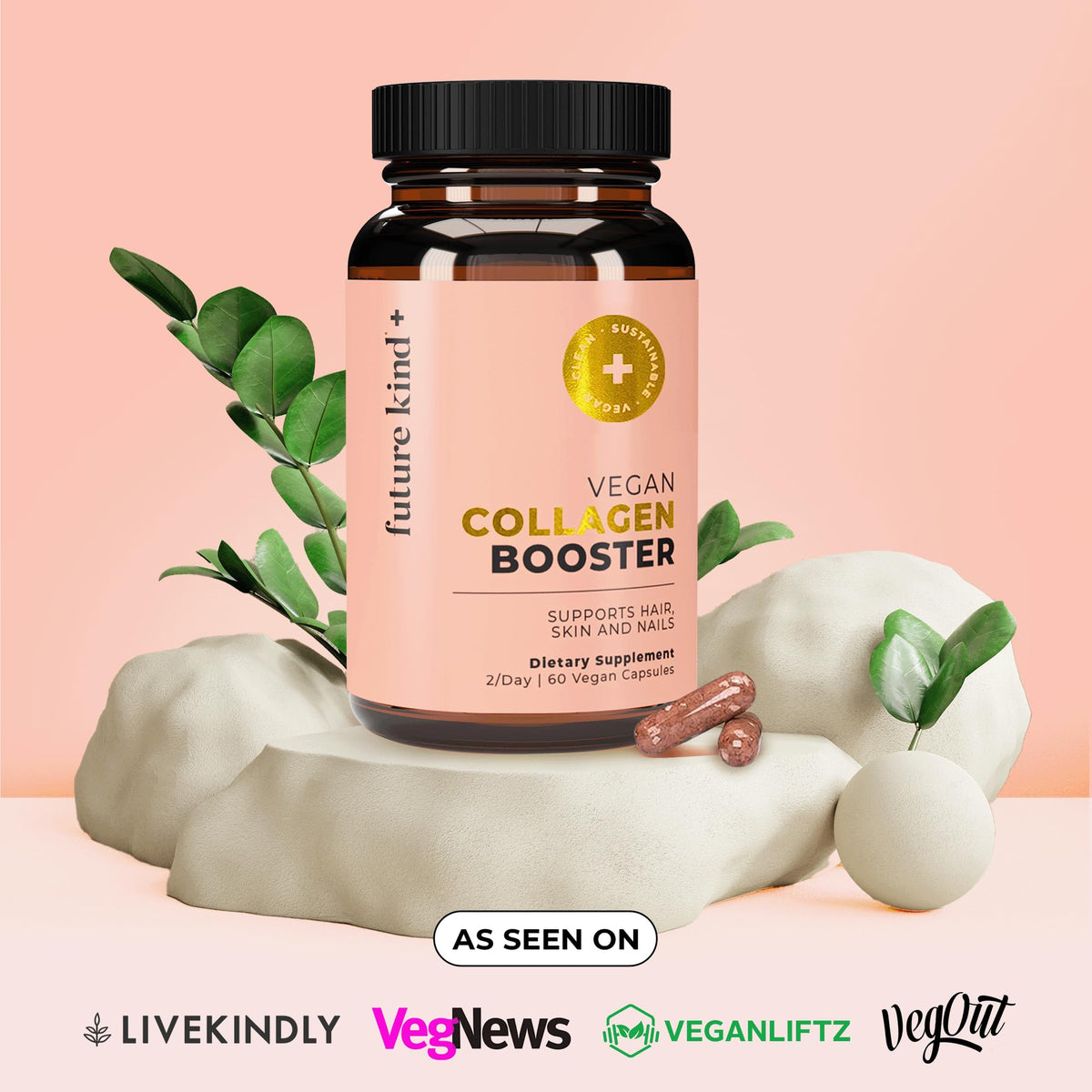 Future Kind Vegan Collagen - Supports Collagen Production with Biotin and Vitamin C (60 Capsules in Glass Bottle) Future Kind buy supplements Au