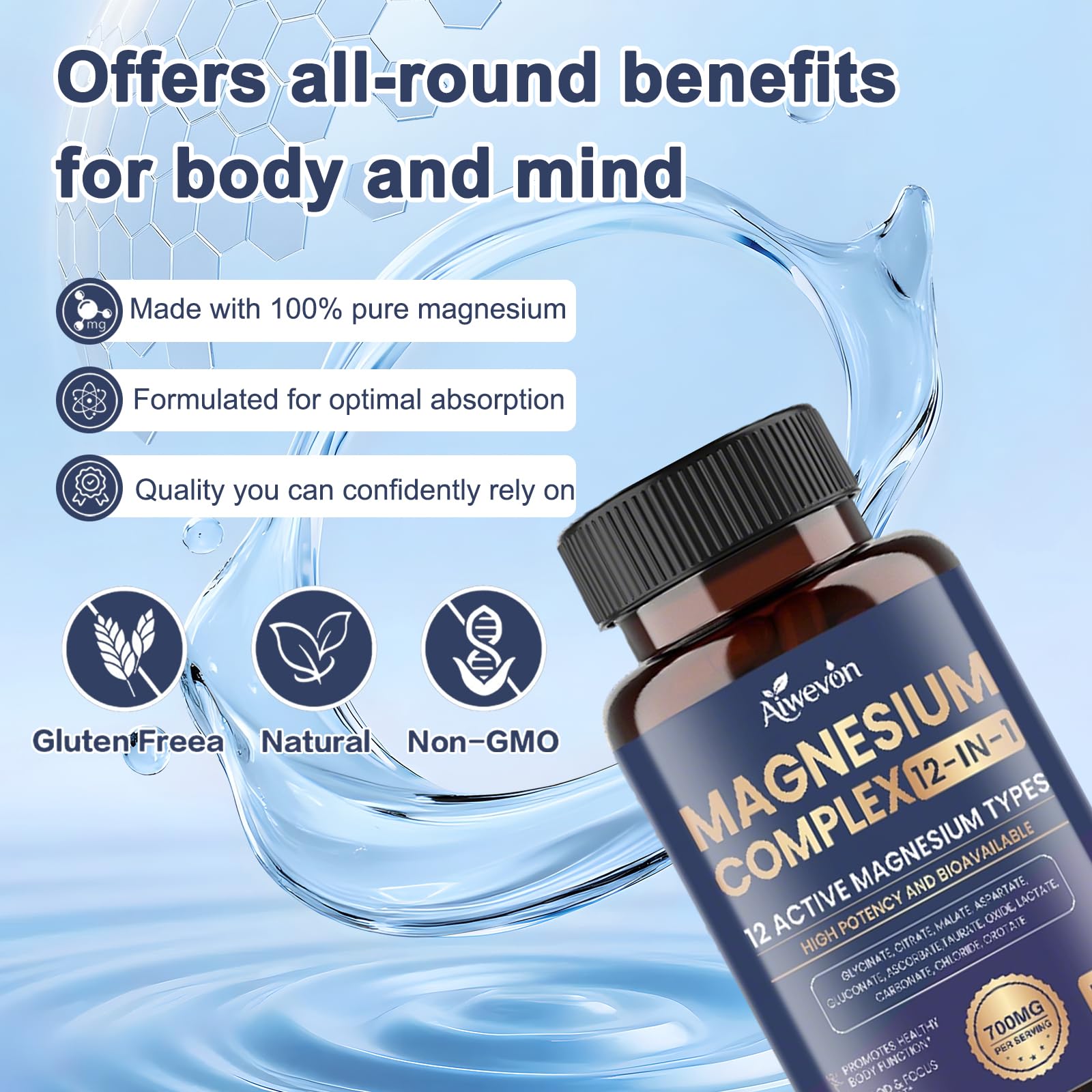 Magnesium Complex 700mg, 12 in 1 Magnesium Supplement with Glycinate, Citrate, Malate, Oxide, Taurate & Orotate, High Absorption Magnesium for Sleep, Muscle, Nerve & Heart Support, Vegan, 120 Capsules Aiwevon buy supplements Au