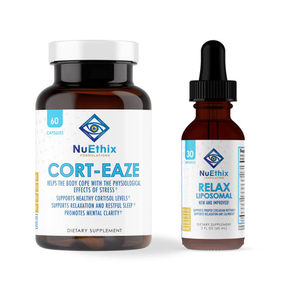 NuEthix Formulations Relaxation Supplement Bundle: Cort-Eaze Cortisol-Control Supplement, 60 Capsules, 30 Servings and Relax Liposomal, 2 Fluid Ounces, 30 Servings NuEthix Formulations buy supplements Au