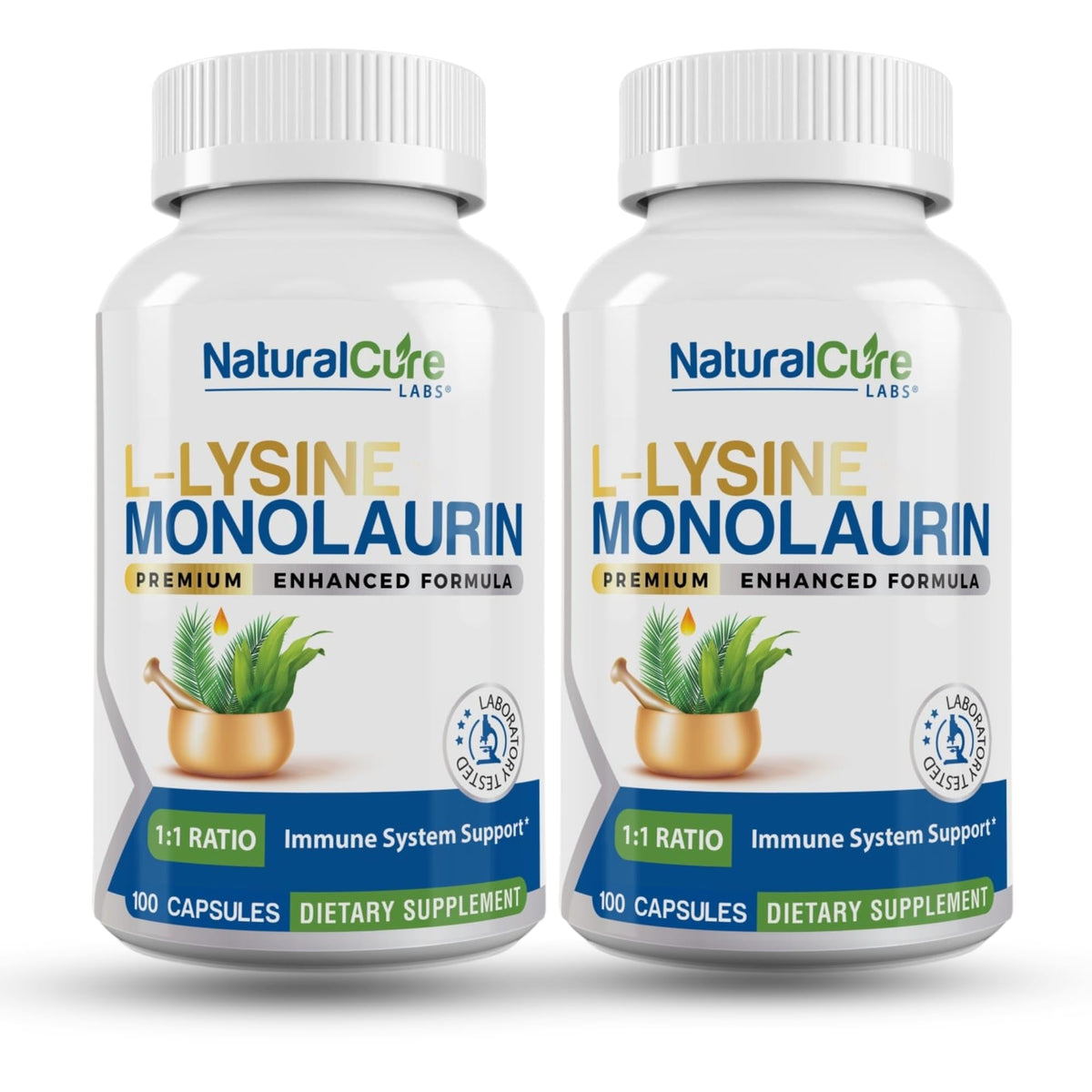 Natural Cure Labs L-Lysine with Monolaurin 600mg 1:1 Ratio, 2 Pack, 200 Capsules Natural Cure Labs buy supplements Au