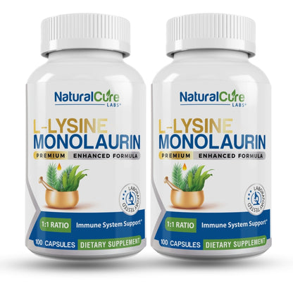 Natural Cure Labs L-Lysine with Monolaurin 600mg 1:1 Ratio, 2 Pack, 200 Capsules Natural Cure Labs buy supplements Au