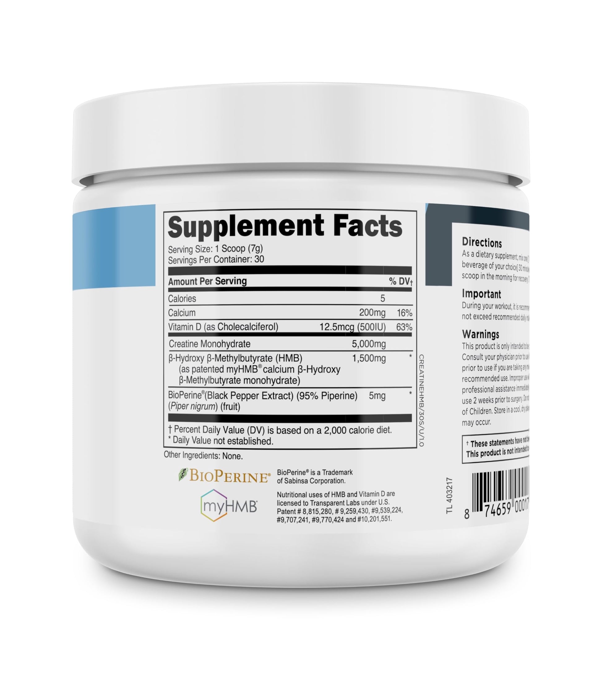 Transparent Labs Creatine HMB - Creatine Monohydrate Powder with HMB for Muscle Growth, Increased Strength, Enhanced Energy Output, and Improved Athletic Performance - 30 Servings, Unflavored Transparent Labs buy supplements Au