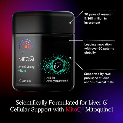 MitoQ +Liver – Advanced Liver Supplement with Highly Bioavailable Milk Thistle, Choline, Selenium Mitoquinol – Supports Metabolism, Body’s Natural Detoxification & Liver Health – 60 Capsules