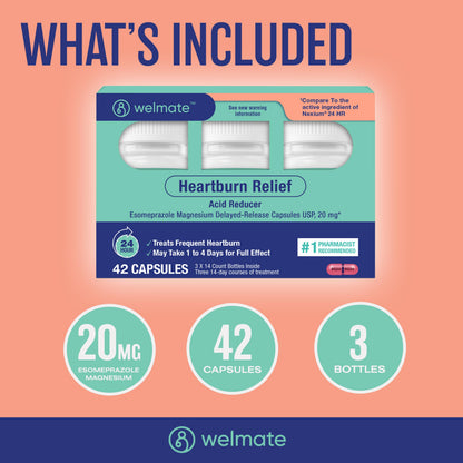WELMATE Esomeprazole Magnesium 20mg Delayed Release Capsules, 84 Count (2-Pack) – Acid Reducer for Frequent Heartburn & Acid Reflux Relief, 24HR Protection, Digestion Support WELMATE buy supplements Au