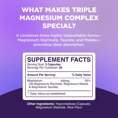 Highly Potent Magnesium Complex Capsules - Triple Magnesium Blend with Taurate Glycinate and Malate - 400mg Supplement Supports Relaxation & Overall Wellness Non-GMO Vegan - 90 Count Phytoral buy supplements Au