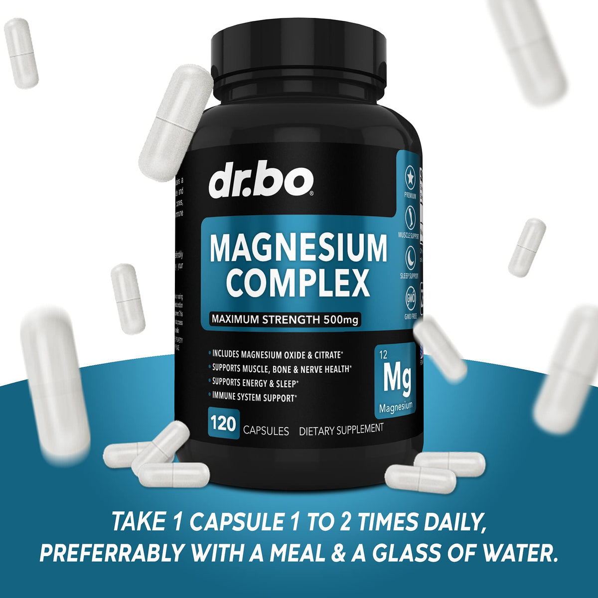 Magnesium Complex Supplement Capsules 500mg - Support Energy, Relaxation, Leg Cramps & Legs - Help Aid Muscle Support Supplements - High Absorption Premium Mag Citrate Oxide - 120 Capsules DR. BO buy supplements Au