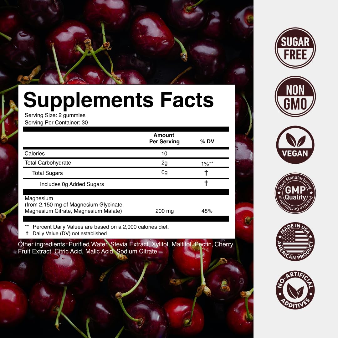 Magnesium Gummies 3in1 - Glycinate, Citrat, Malate 2150 MG High Absorption Supplement, Sugar-Free, Vegan, Chews for Men & Women, Inspired by Wellness Traditions Like Arjuna, 60 Gummies, Cherry Flavor Secret Element buy supplements Au