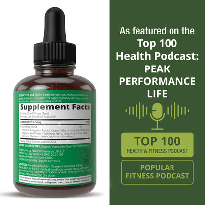 USDA Organic Lymphatic Drainage Drops. Sugar Free, Tasty 6-in-1 Lymph System Support for Detox, Cleanse. Vegan Supplement with Astragalus, Echinacea, Red Clover, Cleavers Herb, Licorice & Burdock Root Peak Performance buy supplements Au