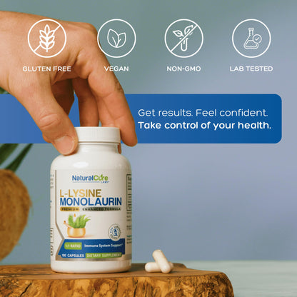 Natural Cure Labs L-Lysine with Monolaurin 600mg 1:1 Ratio, 2 Pack, 200 Capsules Natural Cure Labs buy supplements Au