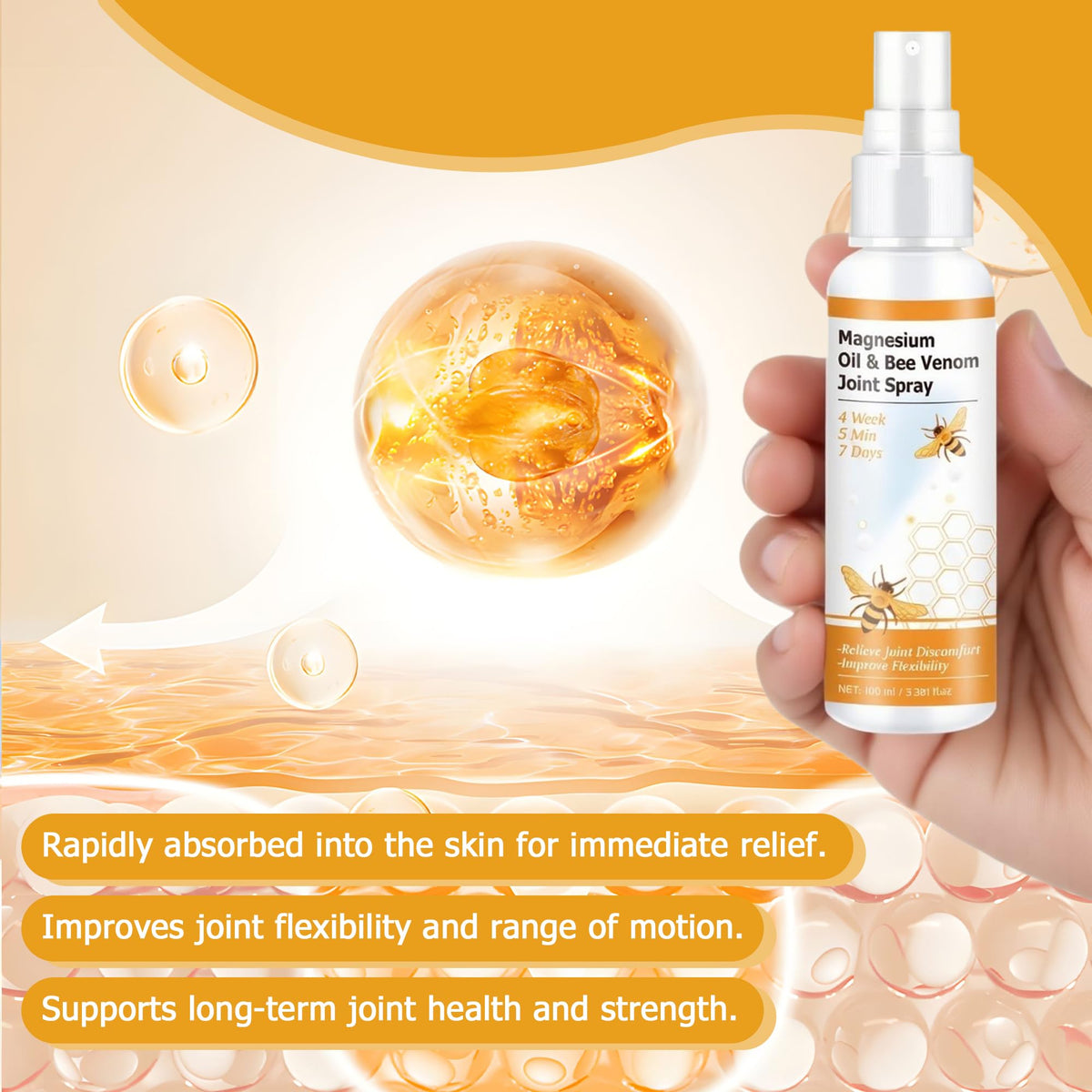 Loicwoo Magnesium Oil & Bee Venom Joint Spray, Magnesium Spray, Magnesium Joint Sprays for Relax Muscle Joints, Bee Venom Sprays for Back, Knee, Hands, Neck (1 PCS,100ML) LoicwooBuy Supplements Australia