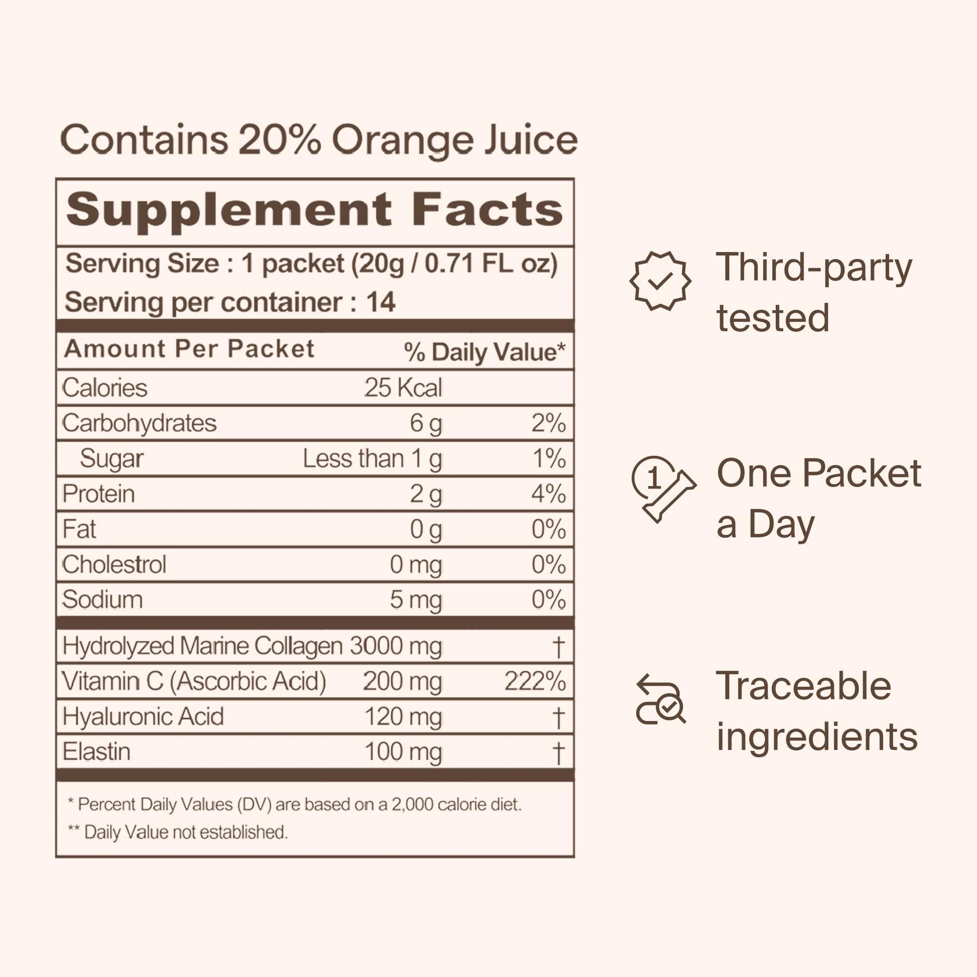 Ownist Triple Collagen Liquid Packets On-The-Go - Peptides with Hydrolyzed Marine Collagen, Elastin, Hyaluronic Acid and Vitamin for Healthy Skin - Orange Flavor - 14 Individual Stick Packs Ownist buy supplements Au