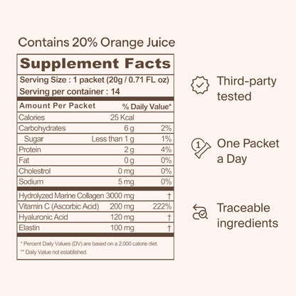 Ownist Triple Collagen Liquid Packets On-The-Go - Peptides with Hydrolyzed Marine Collagen, Elastin, Hyaluronic Acid and Vitamin for Healthy Skin - Orange Flavor - 14 Individual Stick Packs Ownist buy supplements Au