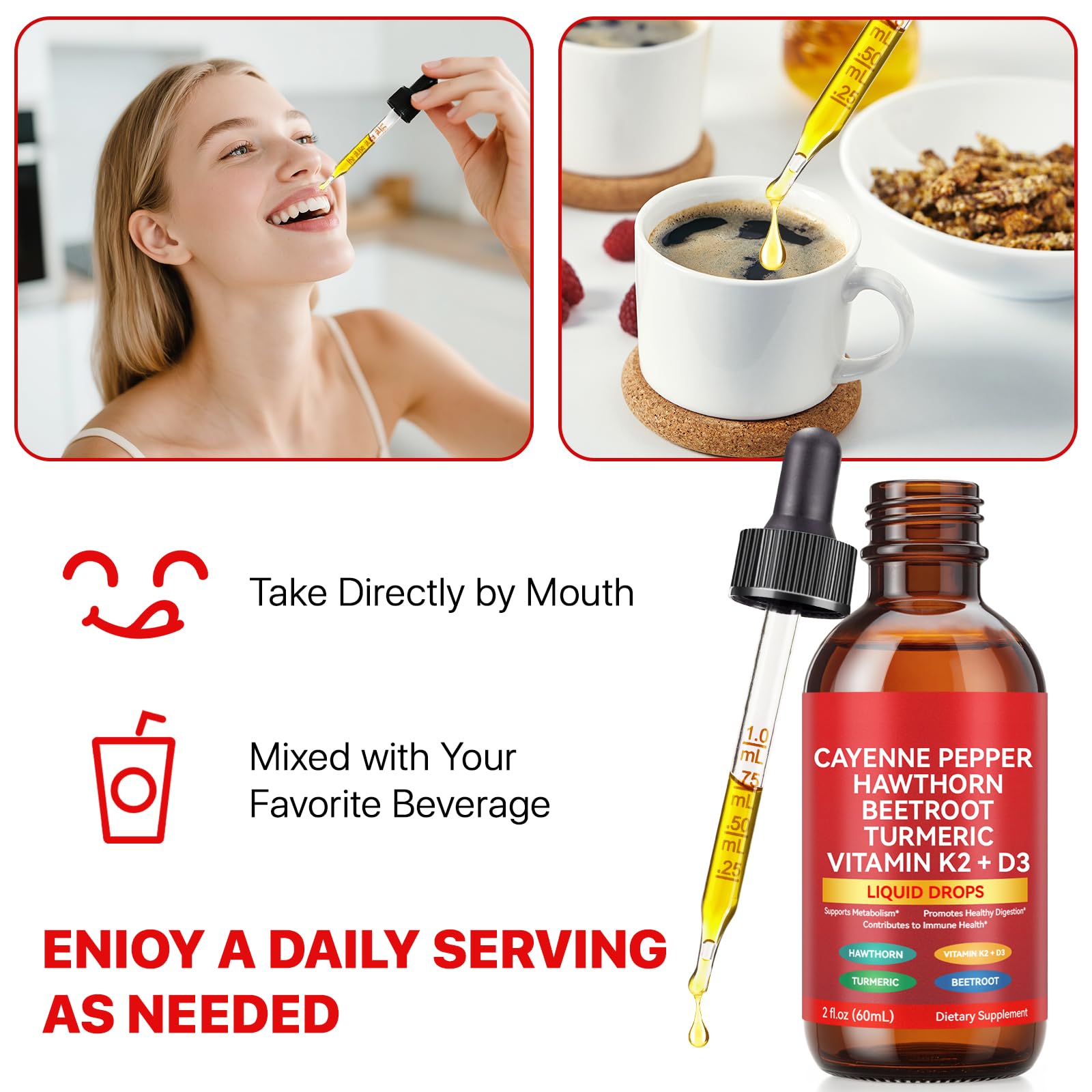 Cayenne Pepper Drops, Liquid Cayenne Pepper Organic, Cayenne Health Supplements, Cayenne Pepper Hawthorn Beet Root Turmeric Curcumin, Vitamin K2 & D3, Vegan-Friendly- 2 Fl Oz Vortexonix buy supplements Au