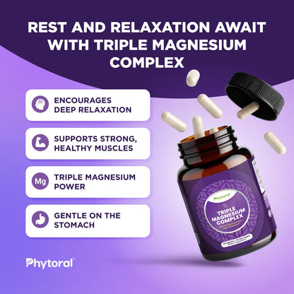 Highly Potent Magnesium Complex Capsules - Triple Magnesium Blend with Taurate Glycinate and Malate - 400mg Supplement Supports Relaxation & Overall Wellness Non-GMO Vegan - 90 Count Phytoral buy supplements Au