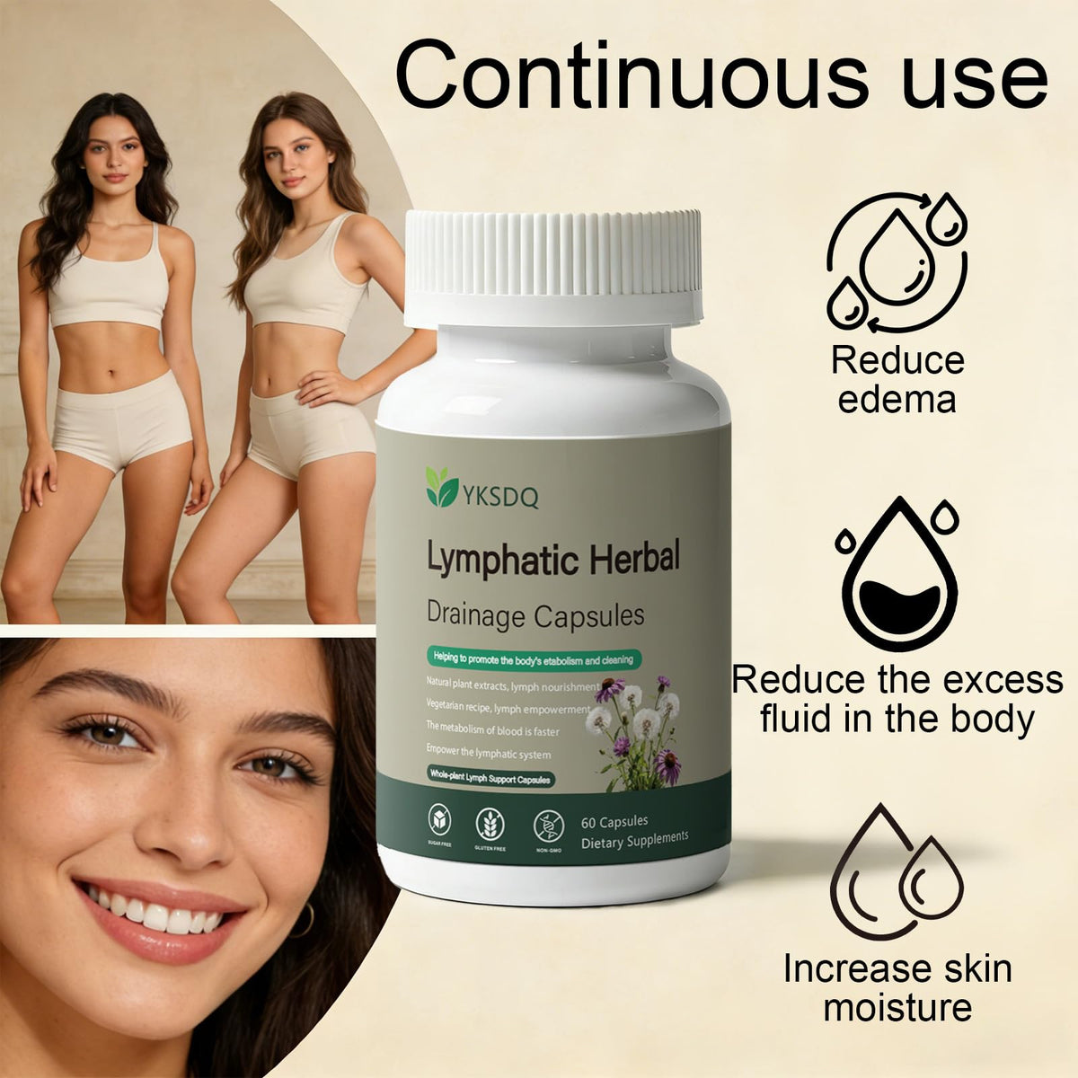 PKQLQ Lymph Drainage Capsules | Natural Detoxification Help Maintain the Healthy Fluid Balance of Both Women and Men, Promote Blood Virculation and Maintain Good Health. 60 Capsules (1) PKQLQ buy supplements Au