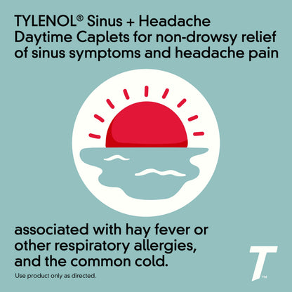 Tylenol Sinus + Headache Daytime Non-Drowsy Relief Caplets, Acetaminophen 325mg, Phenylephrine HCI 5mg, Nasal Decongestant for Sinus Pain, Headache & Nasal Congestion Relief, Fever Reduction, 24 Count Tylenol buy supplements Au