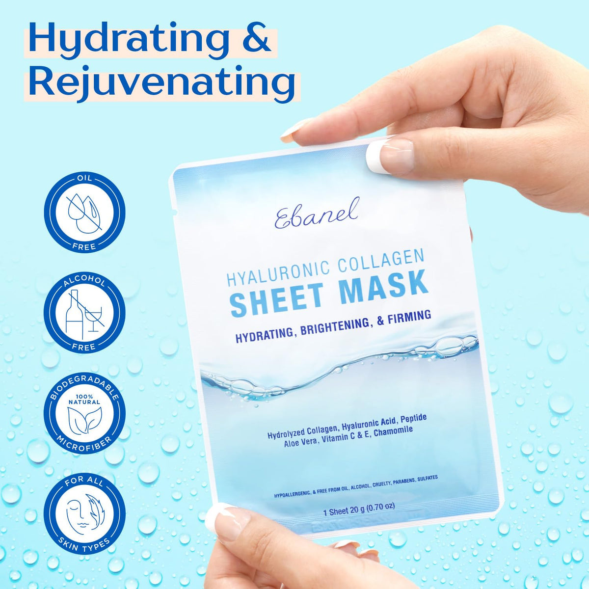 Ebanel Bundle of 40-Pack Collagen Face Mask and 8-Pack Collagen Peptide Infusion Mask