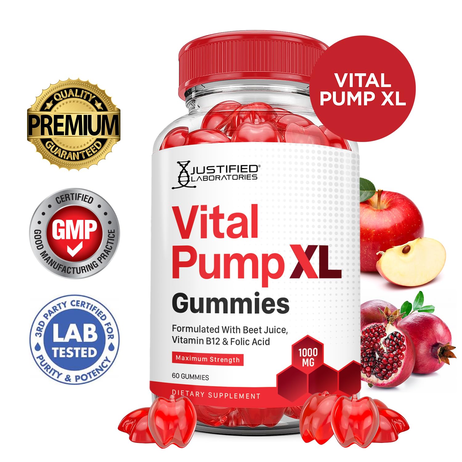 Justified Laboratories Vital Pump XL Performance Gummies 1000MG Advanced Formula Vital PumpXL Formulated with Beet Juice ACV Pomegranate Beet Powder B12 Vegan Non GMO 60 Gummys Justified LaboratoriesBuy Supplements Australia