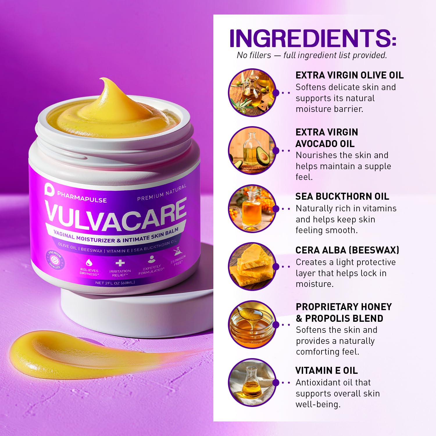 Pharmapulse Vaginal Moisturizer, Vulva Balm Cream, Intimate Skin Care, Menopause Support - Relieves Dryness, Itching, Burning, Redness, Chafing, Odor, Irritation - Estrogen Free 2oz Pharmapulse buy supplements Au