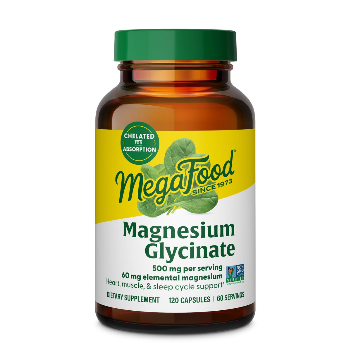 MegaFood Magnesium Glycinate 500mg - Chelated Magnesium Supplement - 60mg Elemental Magnesium - Gentle on the Stomach - Supports Normal Sleep Cycle & Healthy Stress Response - 120 Capsules 60 Servings MegaFoodBuy Supplements Australia