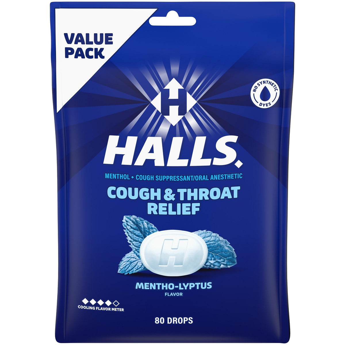 HALLS Cough and Throat Relief Mentho-Lyptus Cough Drops, Value Pack, 80 Drops