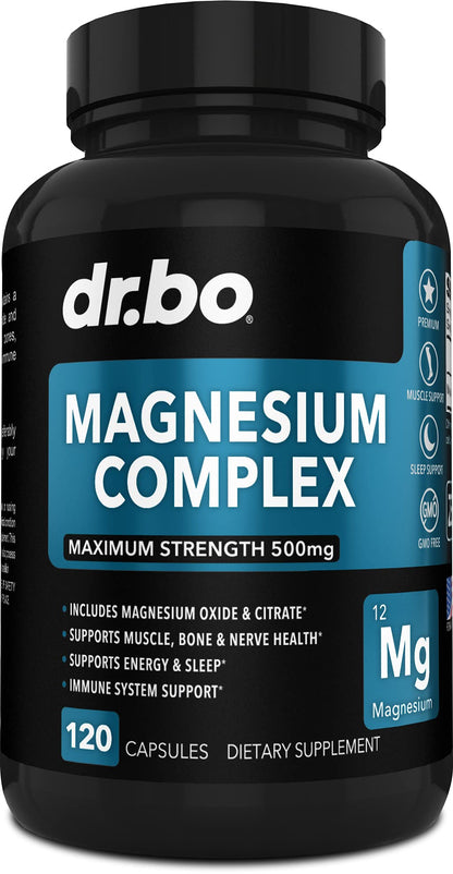 Dr. Bo Magnesium Complex supplement bottle on a white background