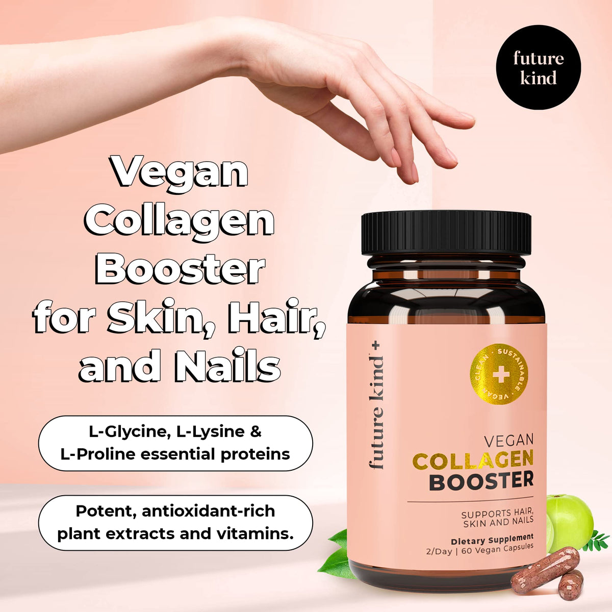 Future Kind Vegan Collagen - Supports Collagen Production with Biotin and Vitamin C (60 Capsules in Glass Bottle) Future Kind buy supplements Au