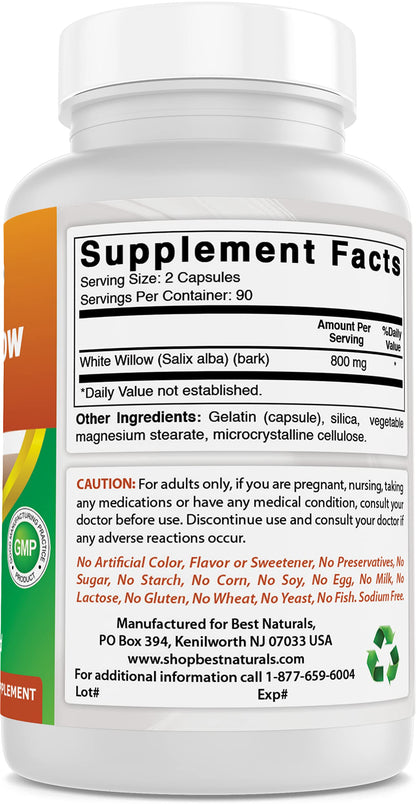 Best Naturals White Willow Bark 400 mg 180 Capsules (180 Count (Pack of 2)) Best NaturalsBuy Supplements Australia
