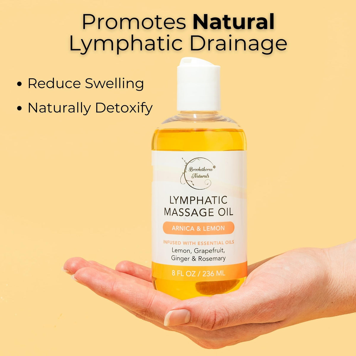 Lymphatic Massage Oil for Massage Therapy | 100% Natural Lymphatic Drainage Oil | Premium Quality with Arnica, Lemon & Ginger | for Post Surgery Recovery & Detox | 8oz by Brookethorne Naturals Brookethorne Naturals buy supplements Au