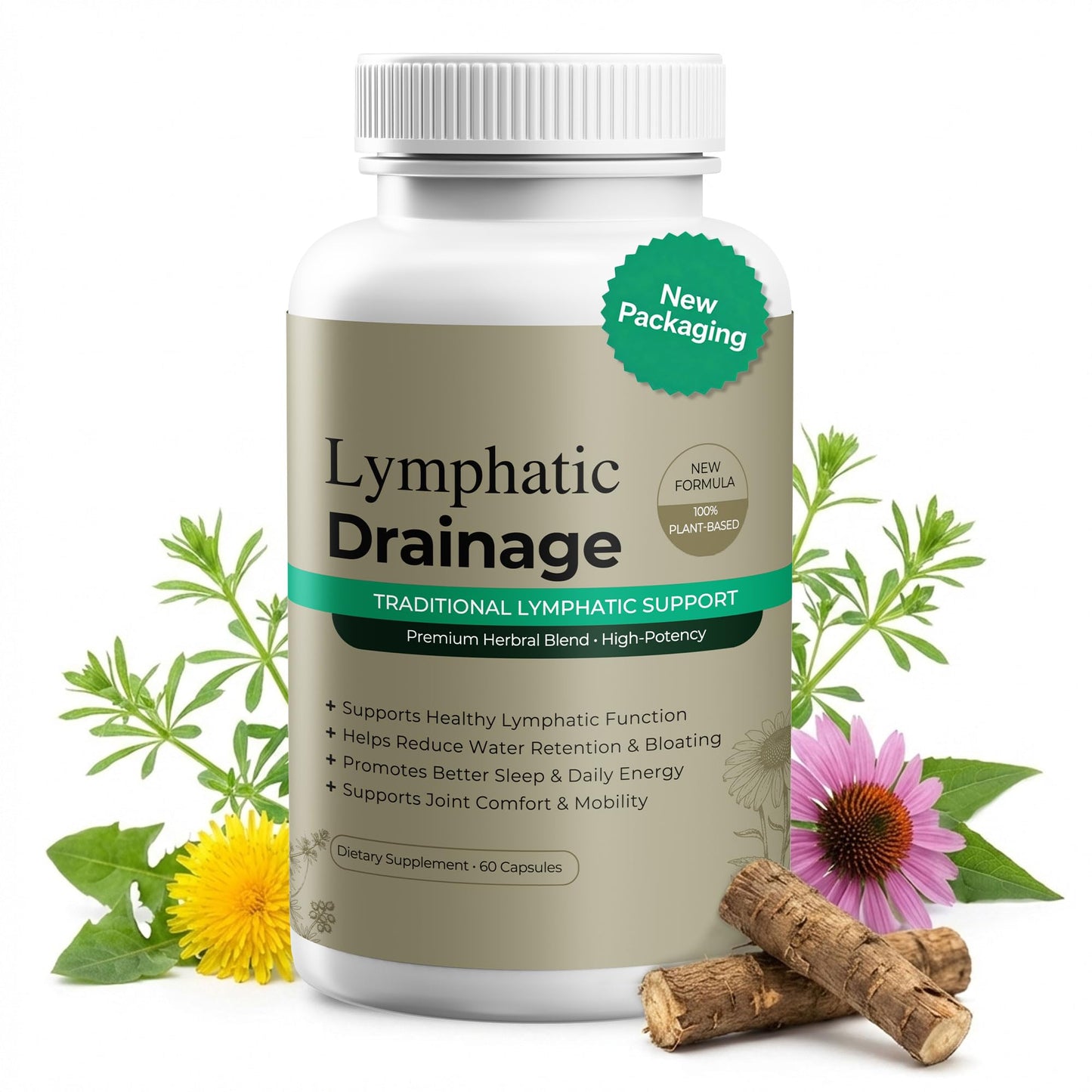 Paradise Emerald Lymphatic Drainage Supplements: Natural Herbal Complex Echinacea Burdock Root Dandelion Cleavers - Lymph System Support for Bloating Immune Health Fluid Balance 60 Capsules Paradise Emerald buy supplements Au