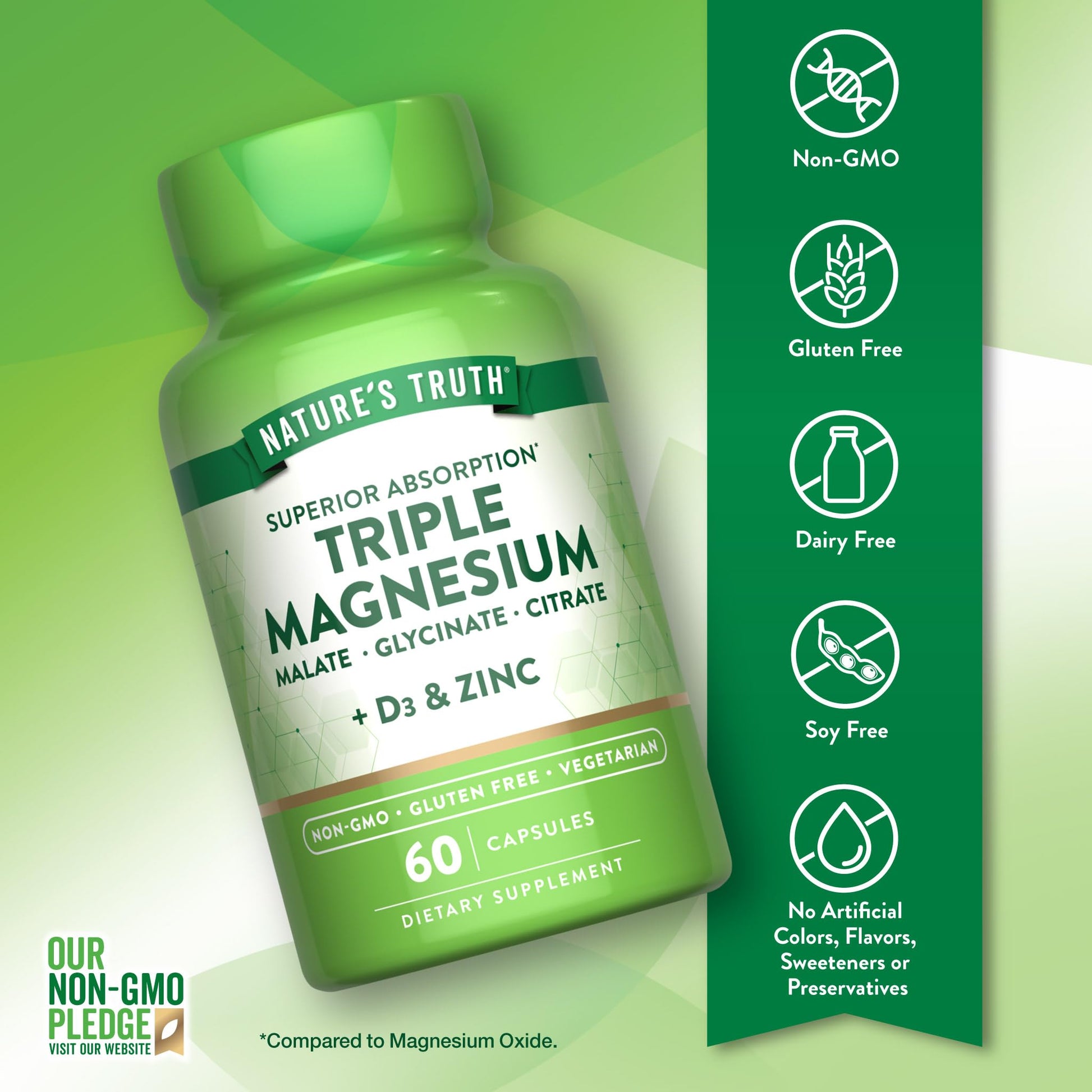 Nature's Truth Triple Magnesium Complex Supplement | 60 Capsules | Glycinate, Citrate & Malate | with D3 & Zinc | Vegetarian, Non-GMO, & Gluten Free Nature's Truth buy supplements Au
