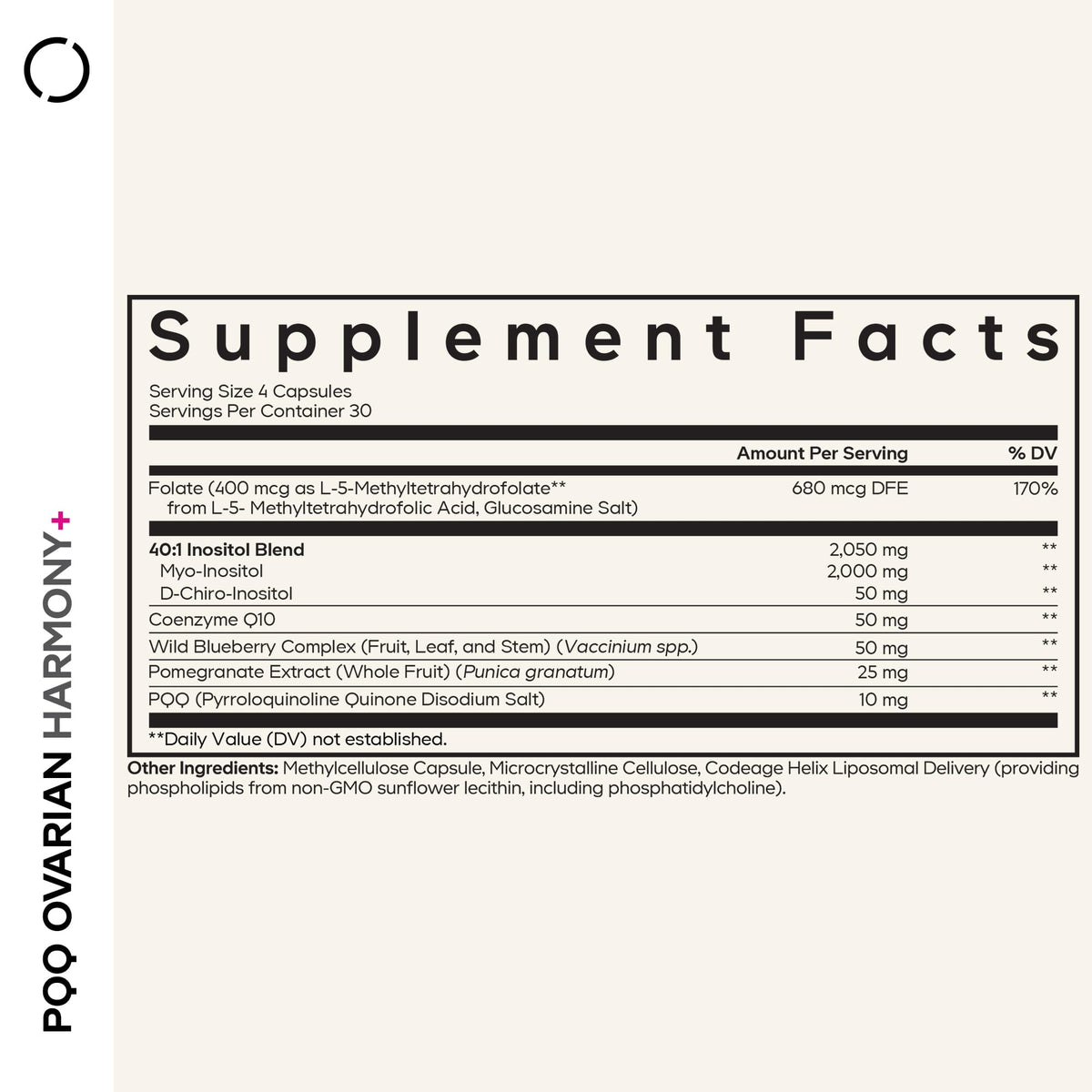 Codeage PQQ Ovarian Harmony+ Supplement - PQQ (Pyrroloquinoline Quinone), Myo-Inositol & D-Chiro-Inositol 40:1 Blend, Folate 5-MTHF, CoQ10, Wild Blueberry - Liposomal Delivery - Non-GMO - 120 Capsules CodeageBuy Supplements Australia