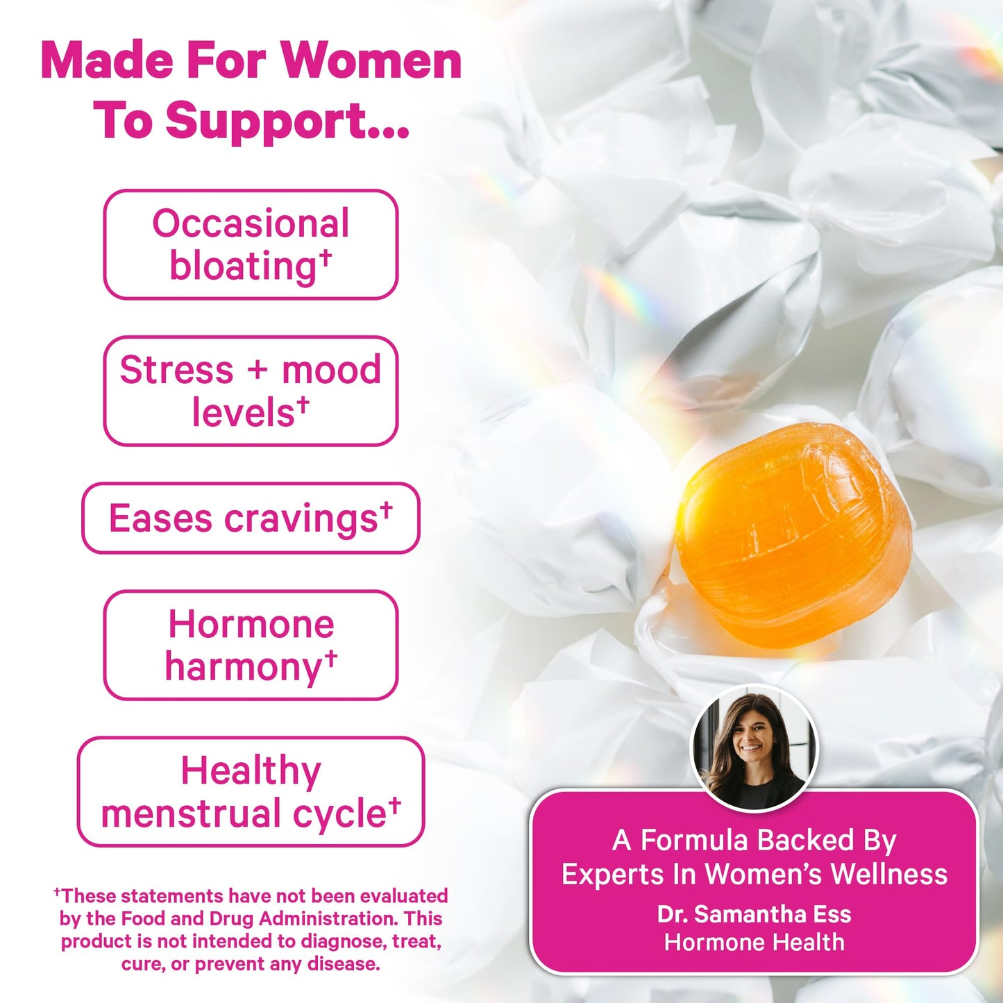 Pink Stork Organic PMS Support Sweets for Teens and Women - Simple & Natural Ingredients Vitamin B6 and Peppermint - Period, Digestion, Bloating, Mood Swings - 30 Drops