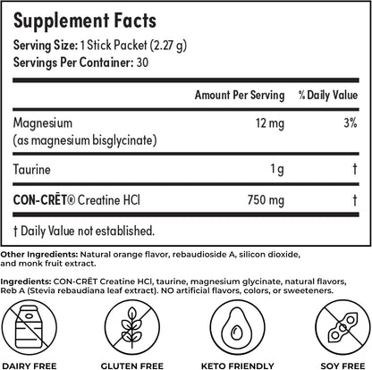 Reignite Wellness by JJ Virgin | SHEatine Powder Stick Packs | Creatine Trifecta for Powerful Aging | Creatine HCL, Taurine & Magnesium Glycinate | Orange Flavor 30 Count