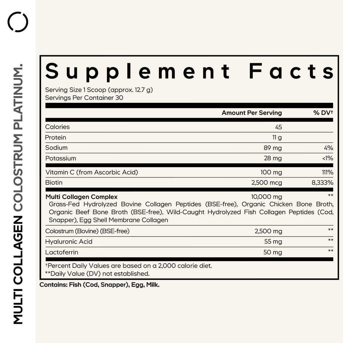 Codeage Multi Collagen Colostrum Powder Platinum - Hydrolyzed Grass-Fed Bovine Collagen Peptides, Grass-Fed Bovine Colostrum Supplement, Vitamin C, Biotin, Hyaluronic Acid, Lactoferrin - 13.4 Oz. CodeageBuy Supplements Australia