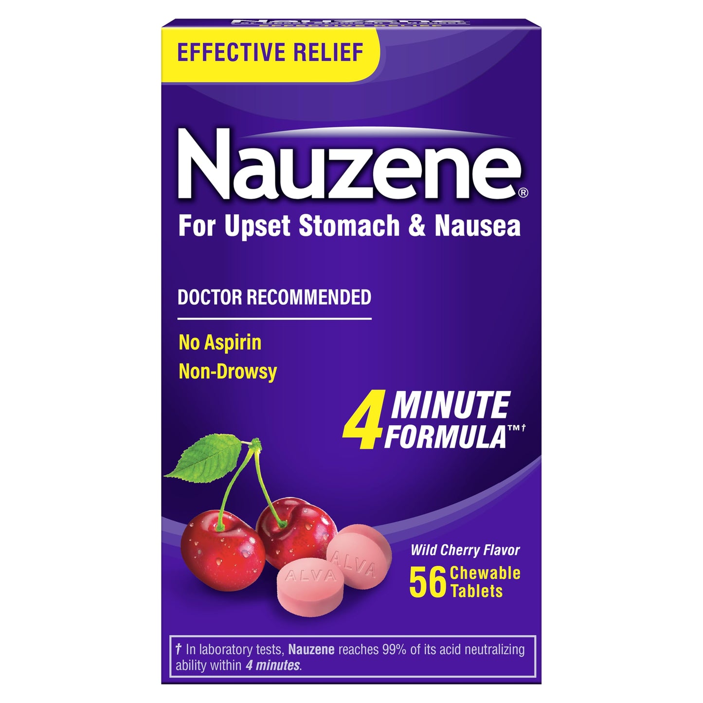 Nauzene Non-Drowsy Upset Stomach & Nausea Relief Chewable Tablets | 4-Minute Formula | Doctor Recommended | Wild Cherry Flavor | 56 Count Nauzene buy supplements Au