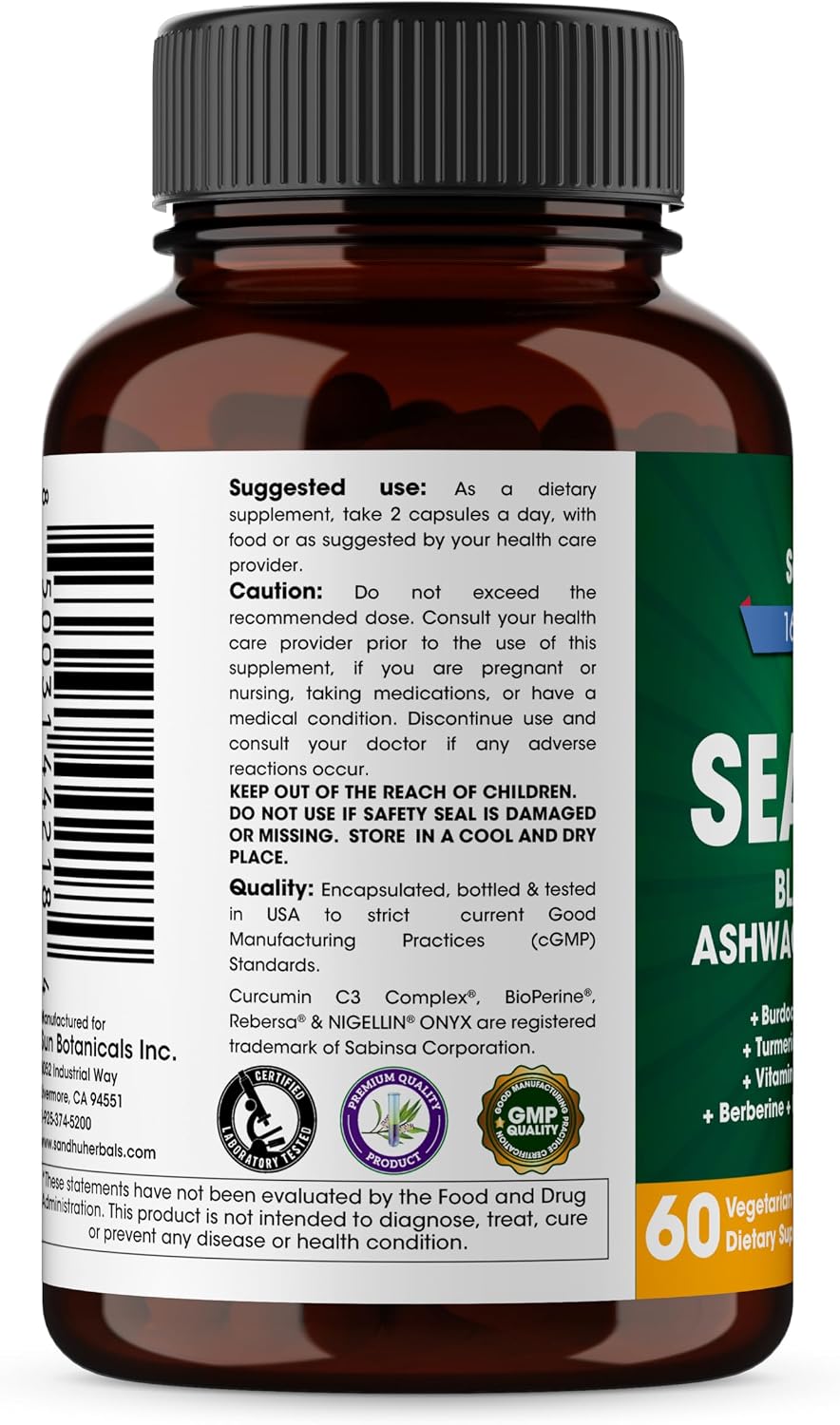 SANDHUHERBALS Moringa & Sea Moss Capsules Supplements for Women & Men | Supports Immune & Digestive Health