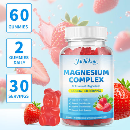 Magnesium Complex Gummies 1000mg | 12-in-1 Magnesium Complex Supplement with Glycinate, Citrate, Malate & Taurate Supports Muscle Function, Bone Health, Rest & Relaxation – Strawberry Flavor, 60 Count Mchokuu buy supplements Au