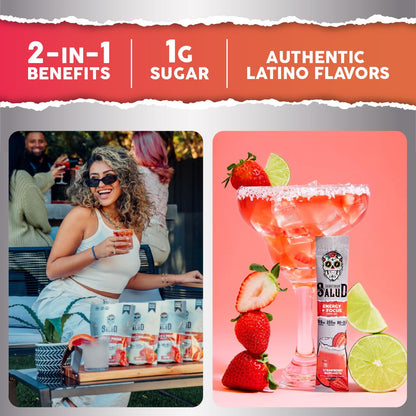 Salud 2-in-1 Energy + Focus Drink Mix, Hibiscus | Organic Caffeine, B6 + B12, Theanine, Clean Energy Packets, Agua Fresca Mix, Non-GMO, Gluten Free, 1g of Sugar (15 Servings)
