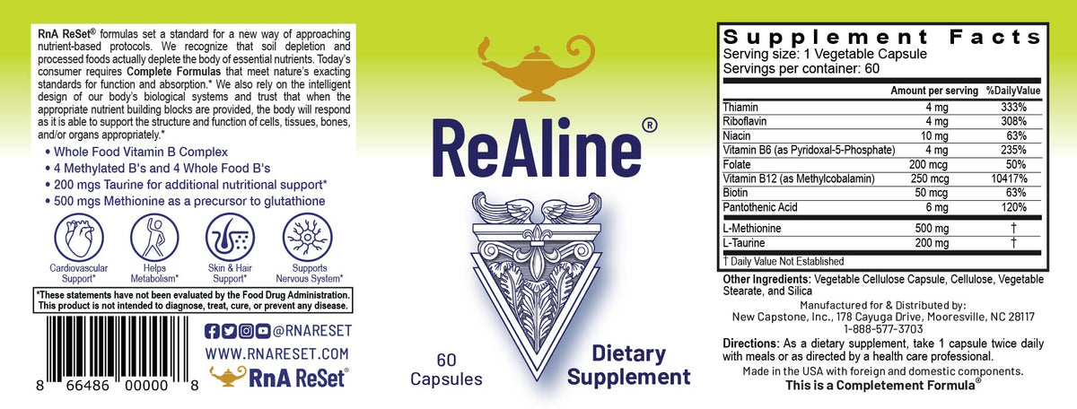 RnA ReSet ReAline – Methylated B Complex with Taurine & Methionine, Active B Vitamins, Detox & Methylation Support (60 Capsules) NSF Certified RnA ReSet buy supplements Au