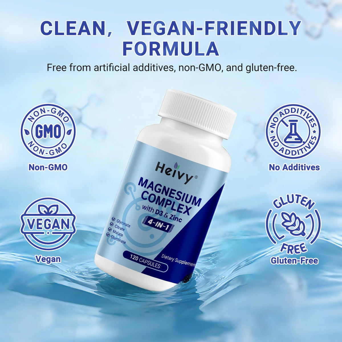Heivy 4 in 1 Magnesium Complex with Zinc & Vitamin D3, 320mg Elemental Magnesium (Glycinate/Citrate/Gluconate/Malate), 120 Capsules (4 Months Supply), Vegan, Non-GMO, Gluten-Free, 3rd Party Tested Heivy buy supplements Au