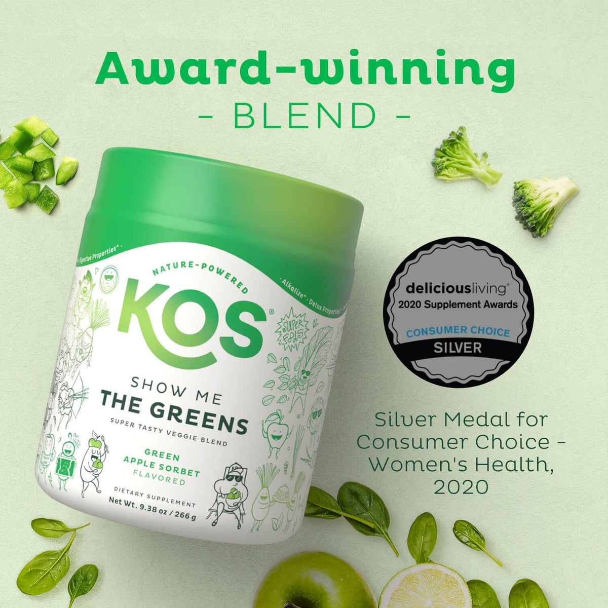 KOS Organic Super Greens Powder Erythritol Free - Plant Based Superfood Blend with Spirulina, Chlorella & Wheatgrass - USDA Certified Organic, Green Juice Smoothie - Apple Flavor - 28 Servings KOS buy supplements Au