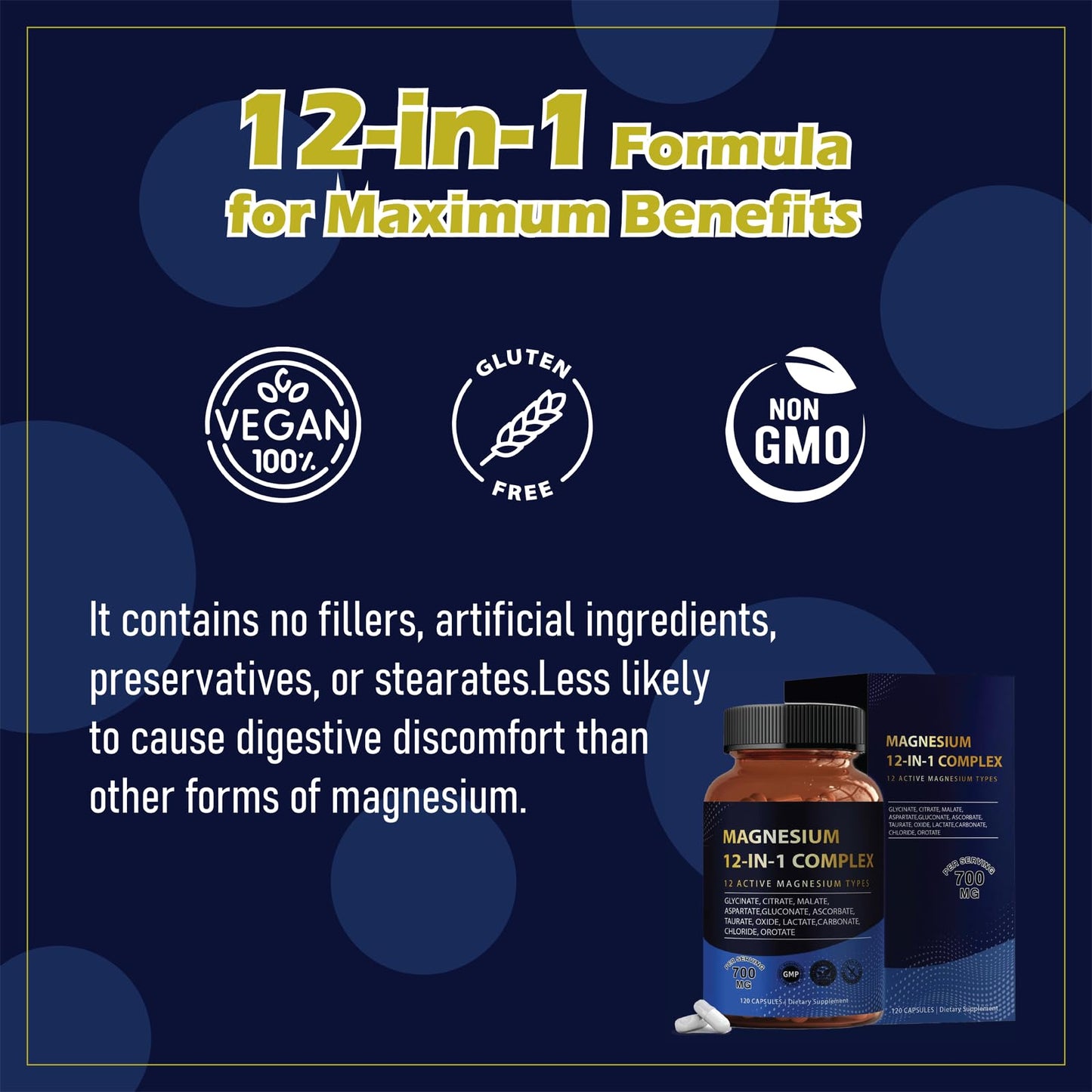 Puravita Magnesium Complex 700mg 12 in 1 Magnesium Supplement with Glycinate, Citrate, Malate & More | Easy Absorption, Energy Support, Vegan & Non-GMO | 120 Capsules (1pc) YPRYPR buy supplements Au