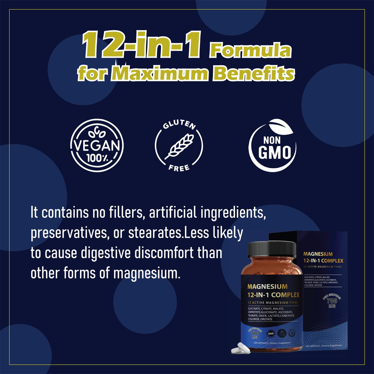 Puravita Magnesium Complex 700mg 12 in 1 Magnesium Supplement with Glycinate, Citrate, Malate & More | Easy Absorption, Energy Support, Vegan & Non-GMO | 120 Capsules (1pc) YPRYPR buy supplements Au