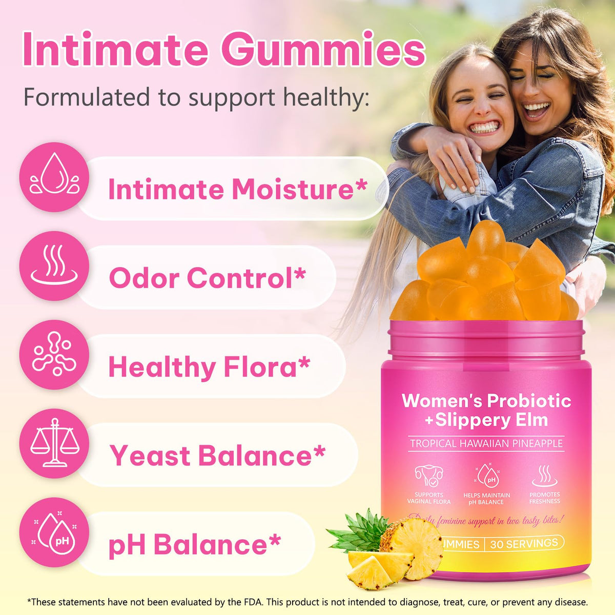 KITNOBLIS Feminine Probiotic Gummies with Slippery Elm- Pineapple Gummies for Women pH Balance, Gut Health & Immune Supports | with Prebiotics & Lactobacillus Blend (60 Gummies) KITNOBLISBuy Supplements Australia
