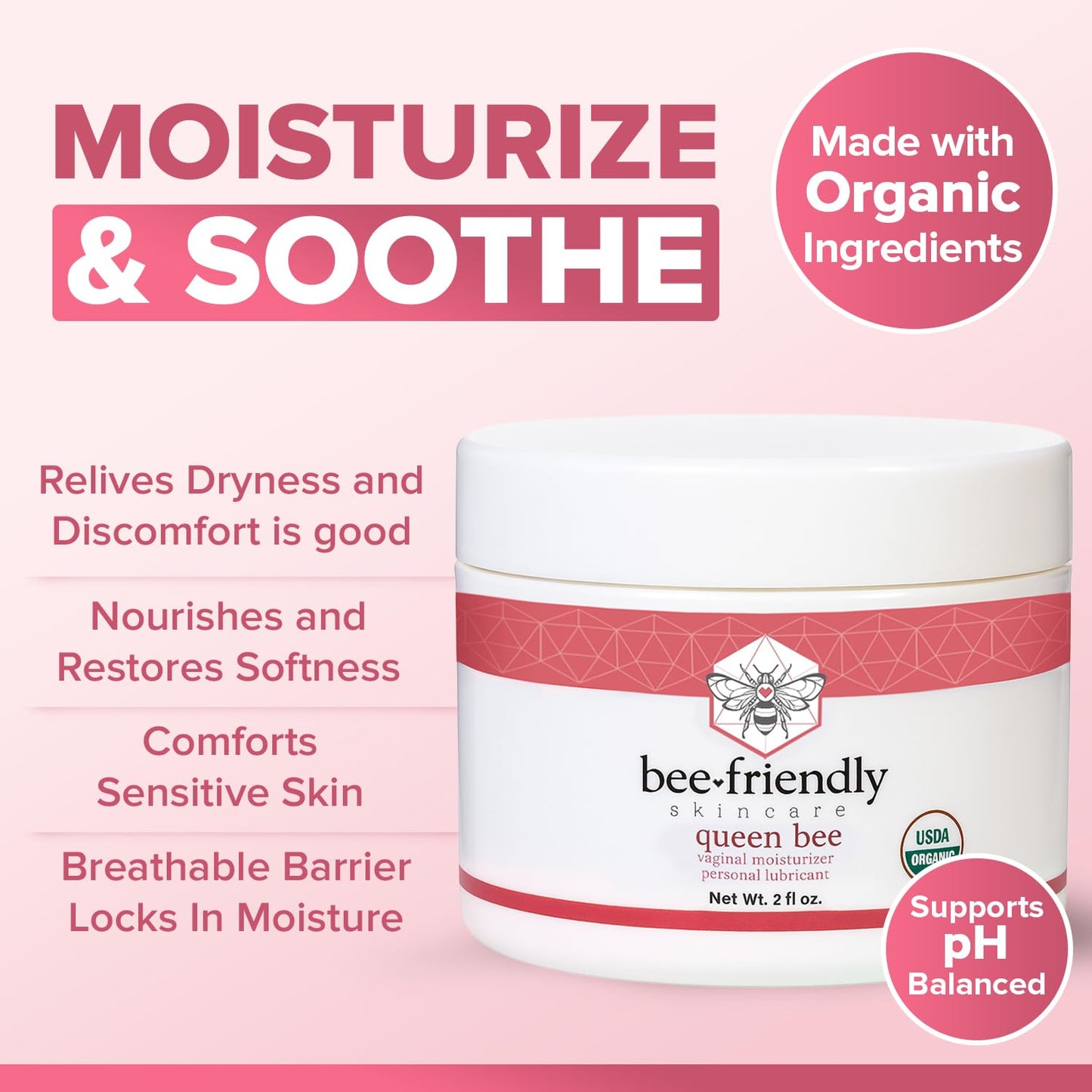 BeeFriendly Organic Vaginal Moisturizer, USDA Certified, Natural Vulva Cream For Dryness, Itching, Irritation, Redness, Chafing Of Vagina Due To Menopause & Thinning 2 oz BeeFriendly buy supplements Au