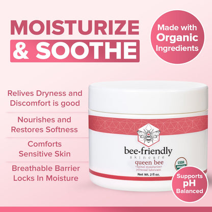 BeeFriendly Organic Vaginal Moisturizer, USDA Certified, Natural Vulva Cream For Dryness, Itching, Irritation, Redness, Chafing Of Vagina Due To Menopause & Thinning 2 oz BeeFriendly buy supplements Au