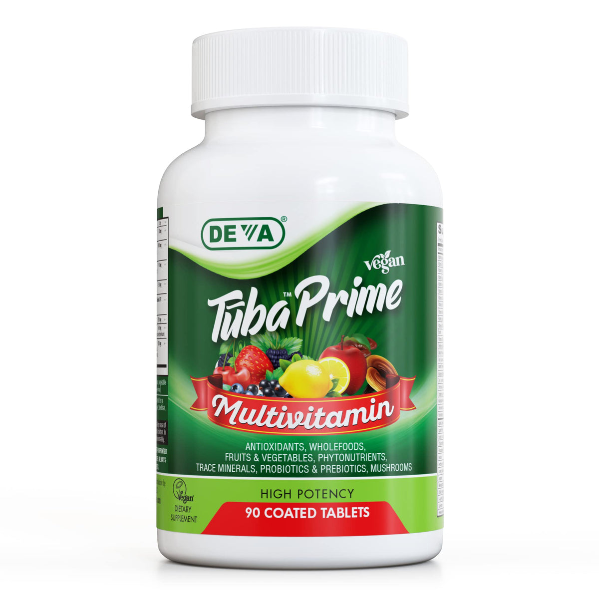 DEVA Tuba Prime Vegan Multivitamin - High-Potency Vitamin and Mineral Dietary Supplement - Antioxidants, Fruit and Vegetable Blend, Super Mushrooms, Probiotics, Prebiotics, Seeds, Herbs - 90 Tablets DEVABuy Supplements Australia